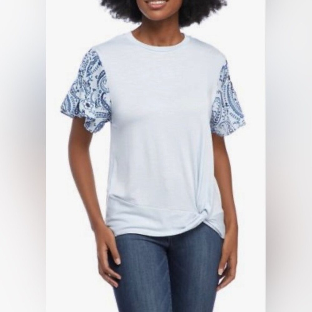 White twist front paisley print flutter sleeve top size XL